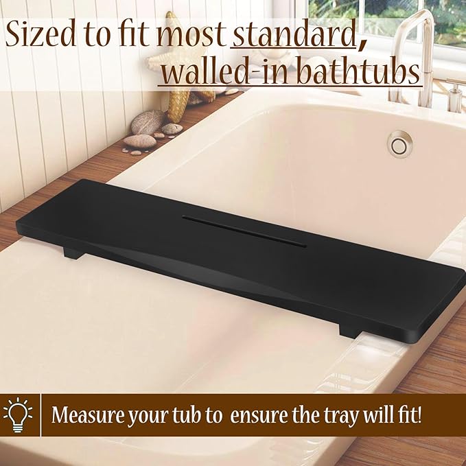Stylish Black Bamboo Bathtub Tray Caddy with Adjustable Legs, Minimalistic Design Bath Tray for Tub, Bathtub Accessories, Fit Standard and Against Wall Bath Tubs, Gift Idea for Women - Bloomnest