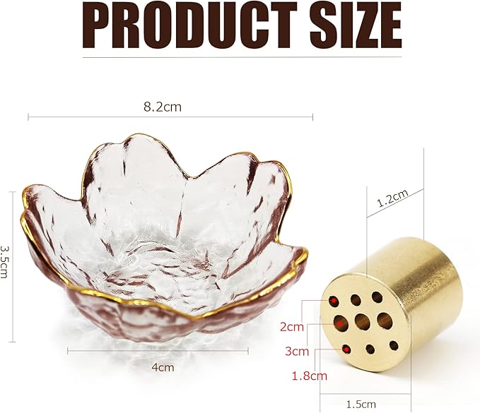 2 Set Incense Holder for Sticks and Backflow Incense Handmade Glass Cherry Blossom Incense Stick Holder with 9 Incenses Holes Incenses Burner Ash Catcher (2 Pcs Plum Blossom with Gilt-Edged) - Bloomnest