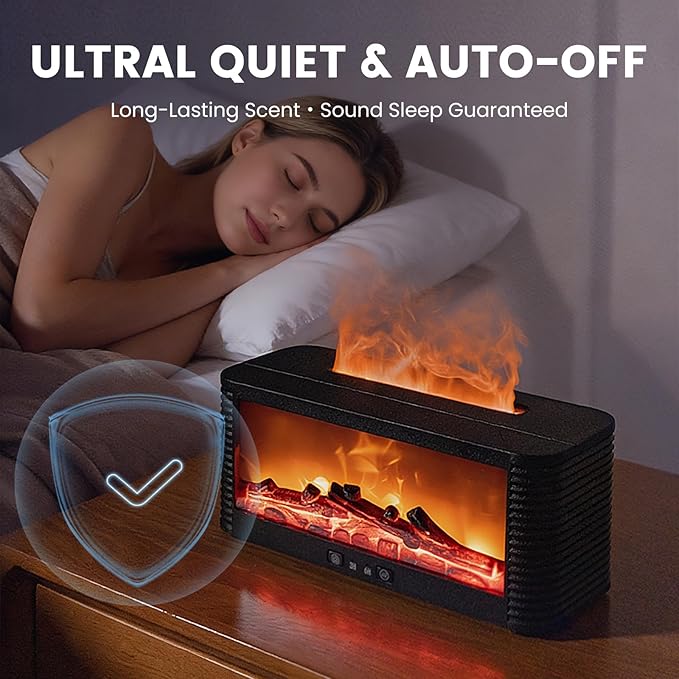 Flame Fireplace Aroma Essential Oil Diffuser, 250ml Ultrasonic Aromatherapy Humidifier with 9 Color LED Lights & Timer, Fireplace-Style Cool Mist Air Diffuser for Home Bedroom Office Yoga - Bloomnest