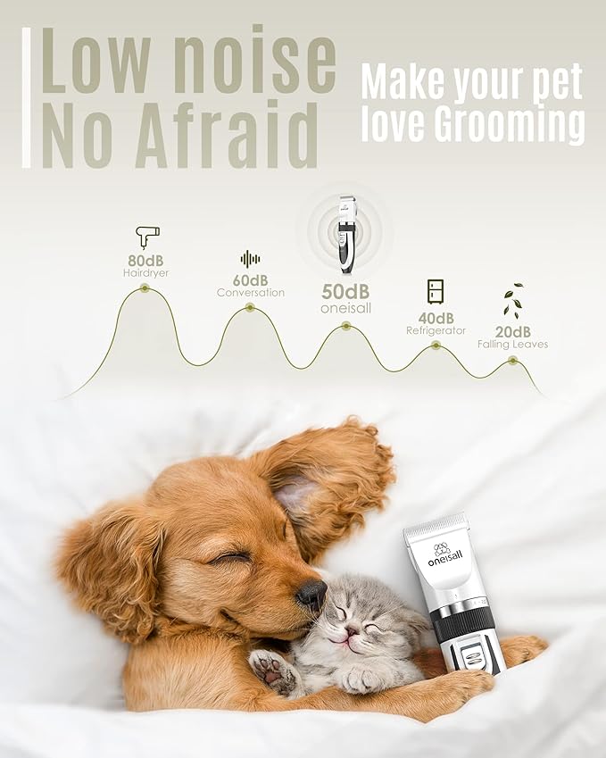 oneisall Dog Shaver Clippers Low Noise Rechargeable Cordless Electric Quiet Hair Clippers Set for Dogs Cats Pets - Bloomnest