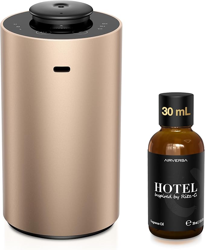 Waterless Essential Oil Diffuser Starter Kit with 30mL Hotel Scent Fragrance Oil Inspired by Ritz-C., Battery Operated Premium Portable Mini Scent Air Machine for Home Car Office, Desert Titanium ANX - Bloomnest