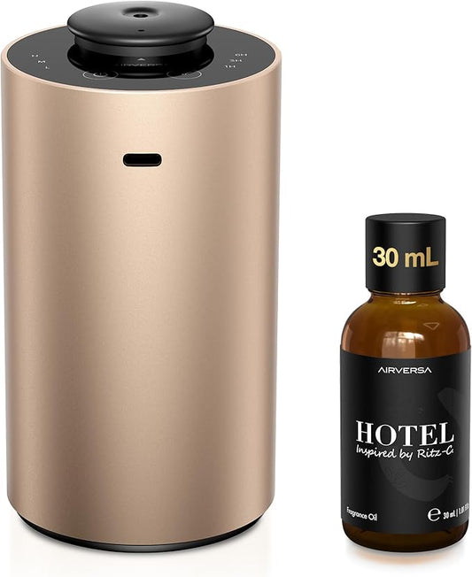 Waterless Essential Oil Diffuser Starter Kit with 30mL Hotel Scent Fragrance Oil Inspired by Ritz-C., Battery Operated Premium Portable Mini Scent Air Machine for Home Car Office, Desert Titanium ANX - Bloomnest