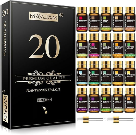 MAYJAM Tea Tree 20 Pcs Pure Essential Oil Gift Set, for Diffuser, Humidifiers, Skin Care, Massage, Fragrance Oil Scent for DIY Candle and Soap Making, Gift for Friend (5ML) - Bloomnest