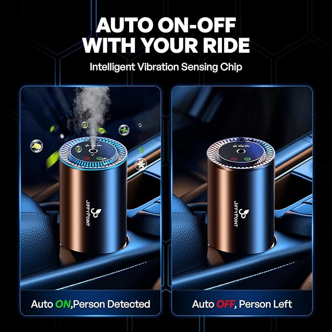 JiffyPiont Smart Car Air Freshener | Car Essential Oil Diffuser with 3 Fragrances (150ML Total) | Auto ON/OFF Car Diffuser | Star Projector | 7-Color Breathing Light | Long Life 450mAh Battery - Bloomnest