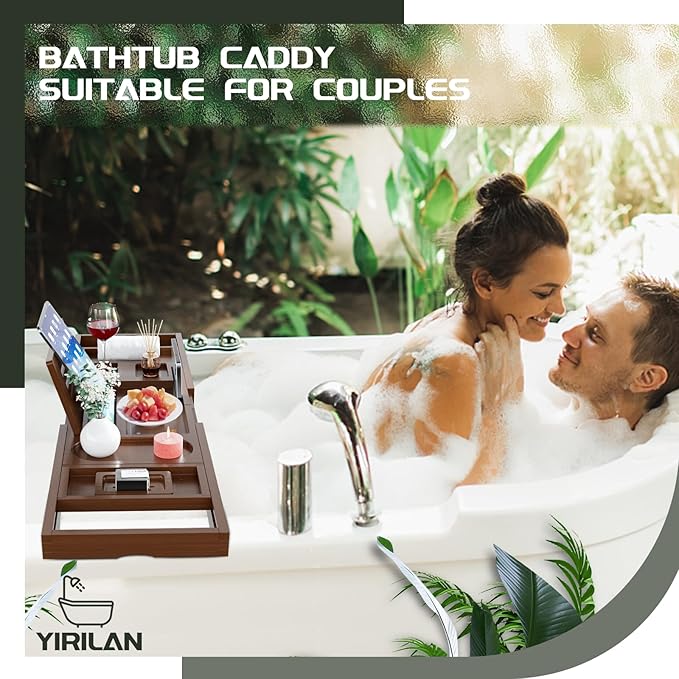 Yirilan Bathtub Trays for Tub,Bath Tray, Foldable Bathtub Caddy,Brown - Bloomnest