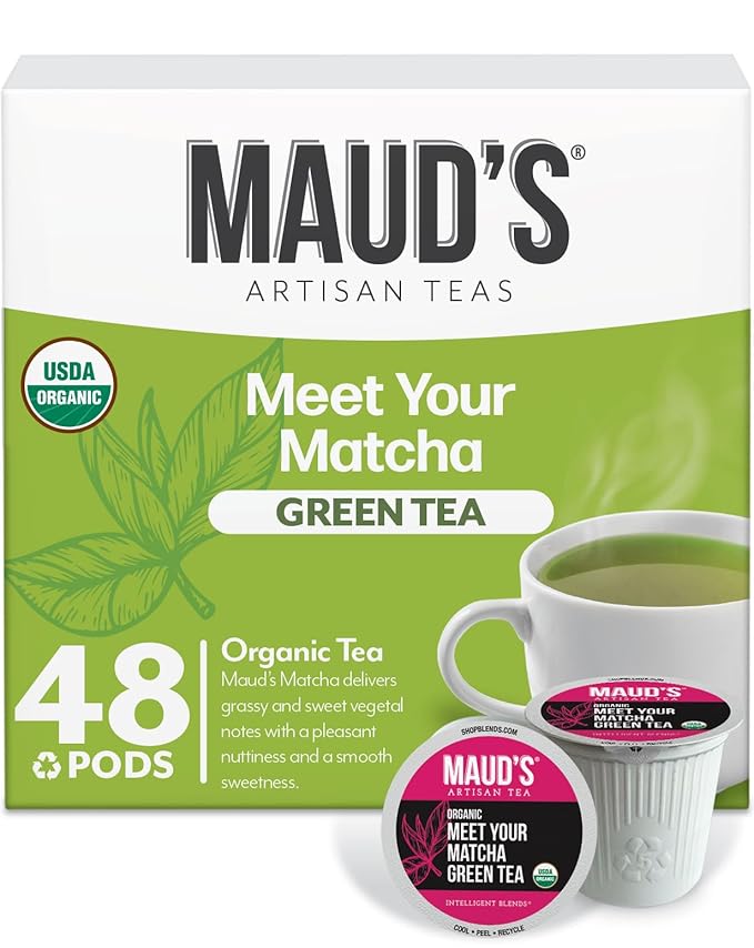 Maud's Organic Matcha Green Tea Pods, 48 ct, Recyclable Single Serve Tea Pods – 100% Gourmet Blended Tea Leaves, Compatible with Keurig K Cups Maker - Bloomnest