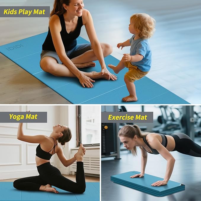 8mm Extra Thick & Large Foldable Yoga & Fitness Mat(74" x 31.5" x 0.32"), Double-Sided Non Slip & Lightweight Pilates Mat, Thick Wide Exercise Mats for Woman Man Kids, Portable Workout Mats for Travel, Studio or Home Use - Bloomnest