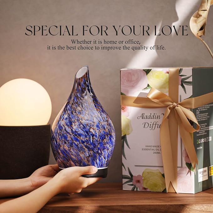 Porseme 280ml Essential Oil Diffuser Glass Color Changing Aroma Air Diffusers Aromatherapy Ultrasonic Cool Mist Humidifier 7 Running Hours Waterless Auto-Off for Sleeping, Yoga, Office (Deep Blue) - Bloomnest