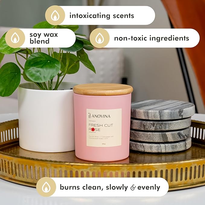Anovina Rose Scented Candle – Long-Lasting Soy Wax Blend, – Non-Toxic Floral Candle for Home Décor & Relaxation – Aesthetic Gift for Women - Bloomnest