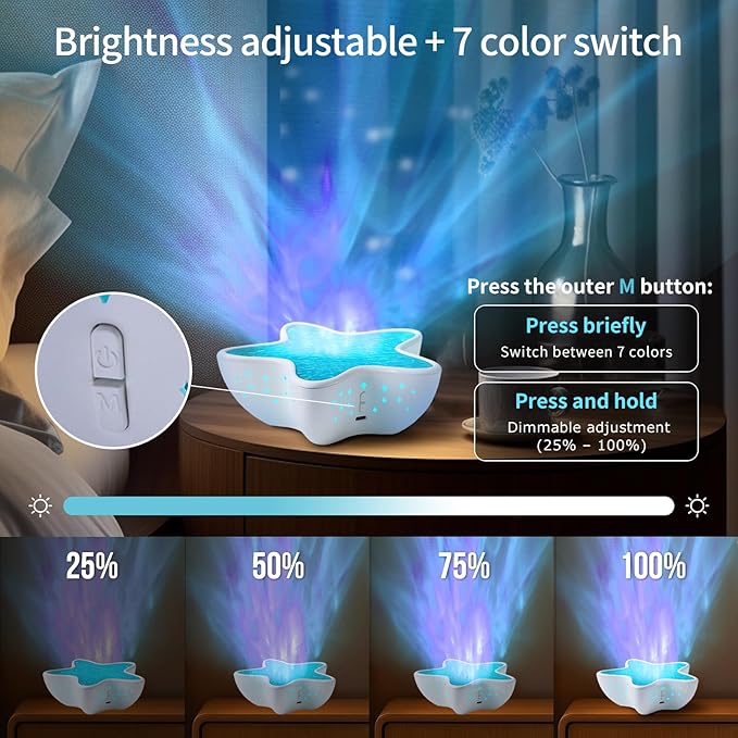 Galaxy Star Projector Light - 8-Color 3D Ocean Wave Water Ripple Night Lamp, Kids Bedroom & Living Room Decor, Romantic Gift - Bloomnest