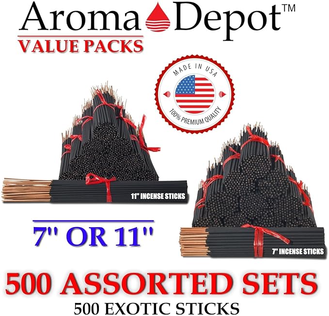 Designer Type11'' Incense Sticks - Variety Set 500 Pack - 11 inch - 5 Bundles 100 Sticks Per Fragrance Scent. Set Features Black Liver Matter, Kool Water, Desire, Obama & Obsession Type AromaDepotInc