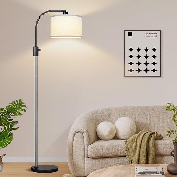 [Upgraded] Dimmable Floor Lamp, 1200 Lumens LED Edison Bulb Included, Arc Floor Lamps for Living Room Modern Standing Lamp with White Shade, Black Tall Lamp for Living Room Bedroom Office Dining Room - Bloomnest