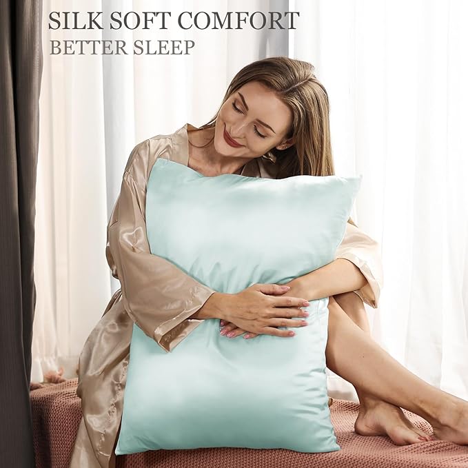Adubor 100% Silk Pillowcase - Mulberry Silk Pillow Cases, 23 Momme 6A Grade Fibers, Silk Pillow Case for Hair and Skin Health, with Hidden Zipper (Standard 20''×26'', Light Green, 1PC) - Bloomnest