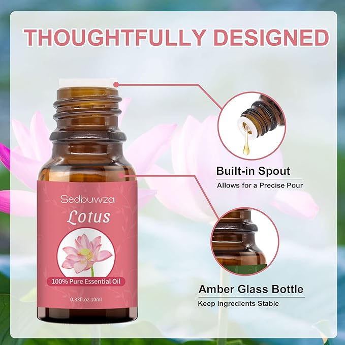Sedbuwza Lotus Essential Oil, Pure Organic Lotus Fragrance Oil for Diffuser, Humidifier, Soap, Candle, Perfume Sedbuwza