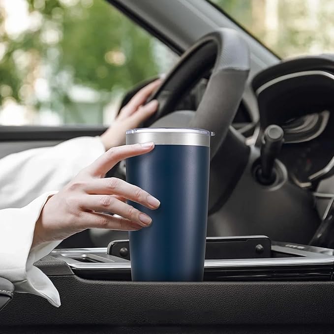20 oz Tumbler with Lid Stainless Steel Insulated Tumblers Bulk Double Wall Vacuum Cups Powder Coated Travel Mug Keep Drinks Cold and Hot, Navy, 12 Pack