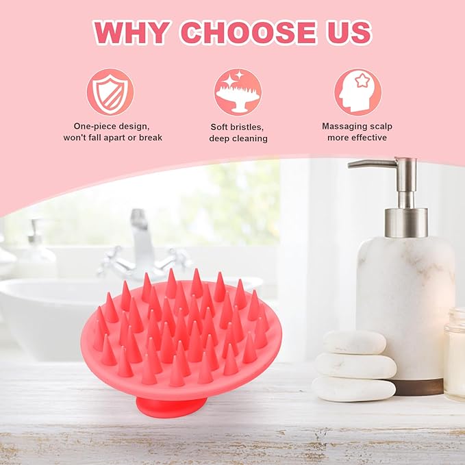 Meartchy Silicone Scalp Massager Shampoo Brush, Scalp Brush for Hair Growth & Dandruff Removal, Hair Scrubber Scalp Stimulator Exfoliator Brush with Soft Bristles for Wet Dry Scalp Care (Rose Red) Meartchy