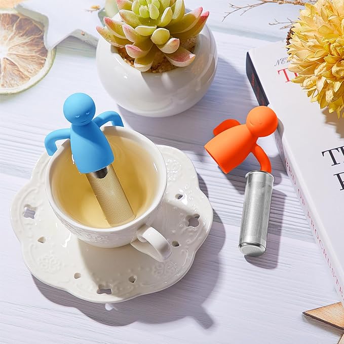 Hicarer 2 Pieces Tea Infuser for Loose Tea Cute Fine Mesh Tea Strainer Stainless Steel Tea Filter Ball Tea Diffuser Steeper for Teacups Teapots (Blue,Orange)