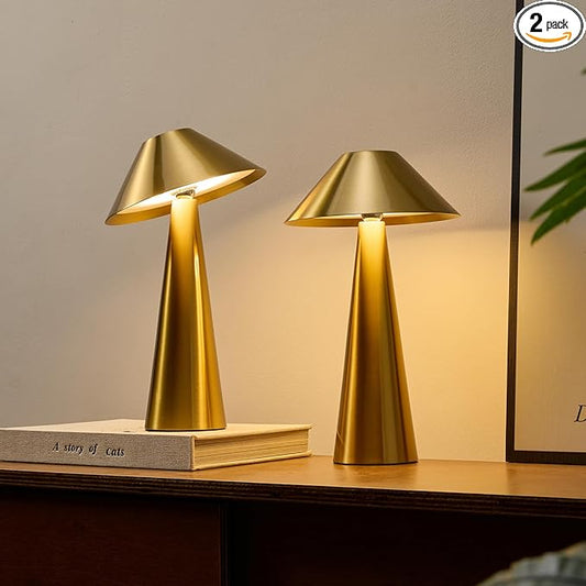 Bojim 2 Pack Rechargeable Cordless Table Lamp, Gold LED Battery Operated Wireless Table Lights, Touch for Color Changing Dimmable, IP54 Waterproof for Restaurant, Dining, Outdoor, Patio, Outside - Bloomnest