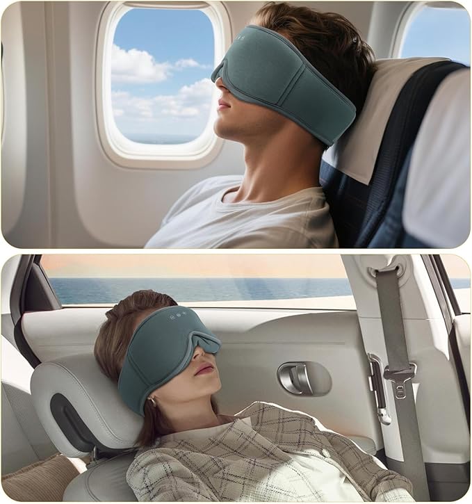 Bamboo Cotton Sleep Mask with Bluetooth Wireless Headphones - Blackout Eye Mask for Sleeping 3D Contoured Sleep Headband Ear Muffs Lengthen & Low Noise Hook for Better Experience (Grey) - Bloomnest