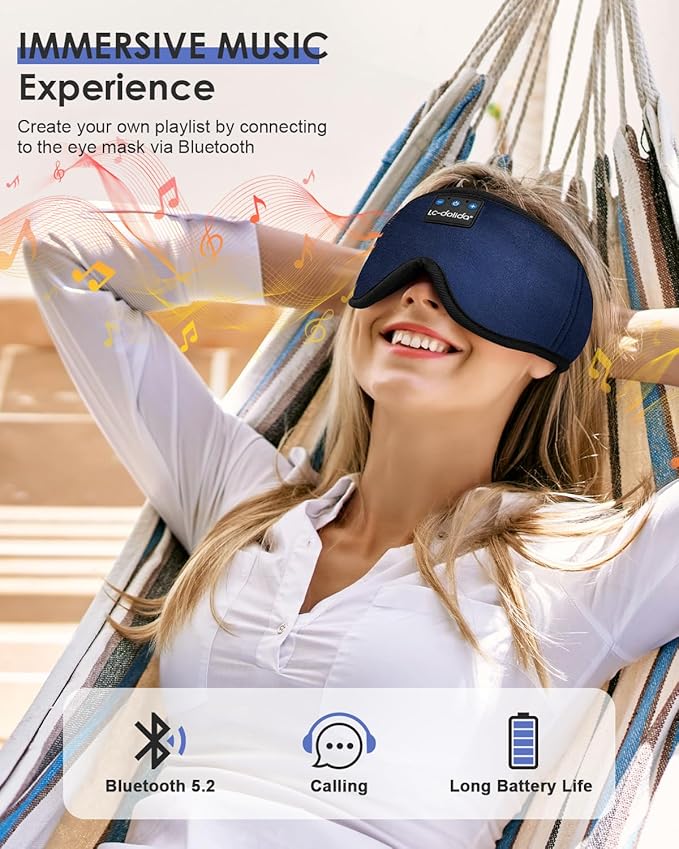 LC-dolida Sleep Headphones, Sleep Mask Bluetooth Wireless Music Eye Mask, Sleeping Headphones for Side Sleepers Sleep Mask with Bluetooth Headphones Ultra-Thin Stereo Speakers Perfect for Sleeping - Bloomnest