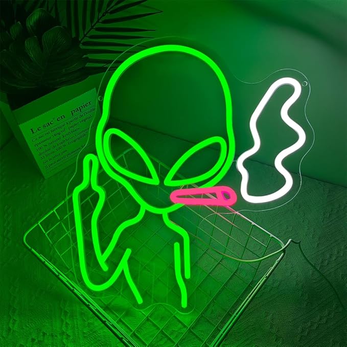 Alien Neon Sign, LED Neon Light Signs for Wall Decor Green Alien Light Up Sign Lamp for Bar Bedroom Pub Man Cave Birthday Gift Dimmable USB Powered(14.9"*13.4") - Bloomnest