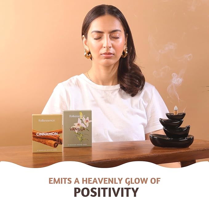 Folkulture Backflow Incense Cones (30 Cones) | Set of 2 Waterfall Insence Cones for Energy, Healing, Aromatherapy | No Charcoal, Organic, Non Toxic Vanilla & Cinnamon Scented Inscents-Cones FOLKULTURE
