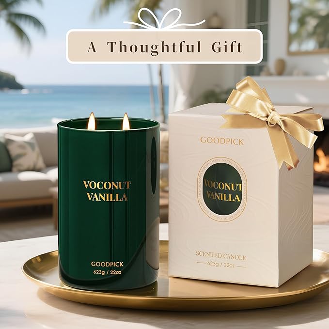 Goodpick Vanilla Coconut Candles, Scented Candle for Home, 22oz Soy Candles, Long Burning 120hrs Jar Candle Gifts - Bloomnest