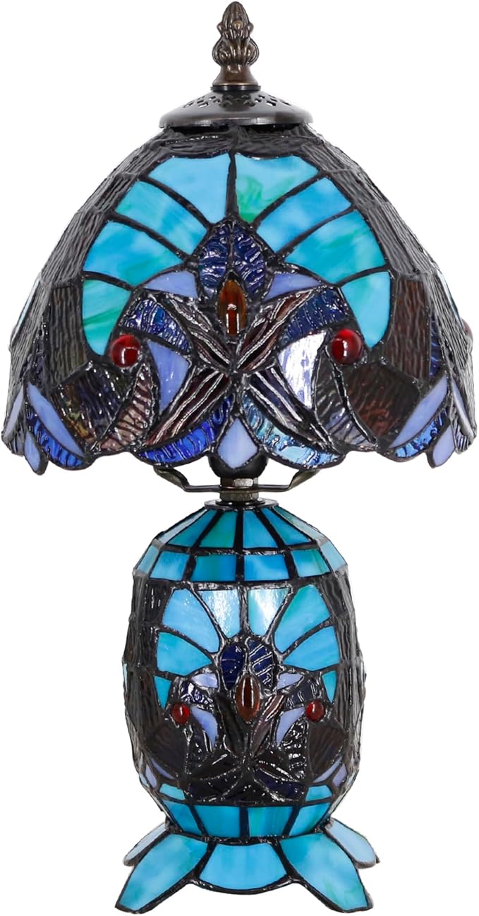 Small Tiffany Lamp Stained Glass Table Lamp Mini Mother Daughter Vase Desk Accent Light for Bedroom Bedside Reading Home Antique Style Decor 8X14 Inches (Green) - Bloomnest