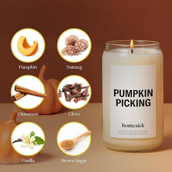Homesick Scented Candles for Home (Pumpkin Picking) - 13.75 oz Natural Long-Lasting Soy Wax Blend Jar Candle Gifts for Women & Men, 60-80 Hours Burn Time - Notes of Pumpkin, Nutmeg & Ginger - Bloomnest
