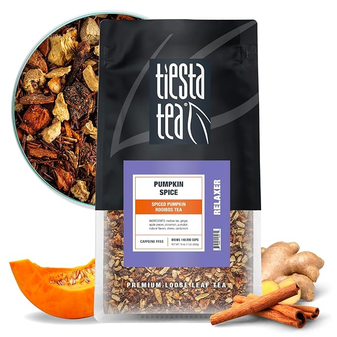 Tiesta Tea - Pumpkin Spice Rooibos Loose Leaf Tea, Premium Caffeine-Free Herbal Infusion, Brew Hot or Iced, Makes up to 200 Cups, Resealable Bulk Pouch, 16 Ounce - Bloomnest