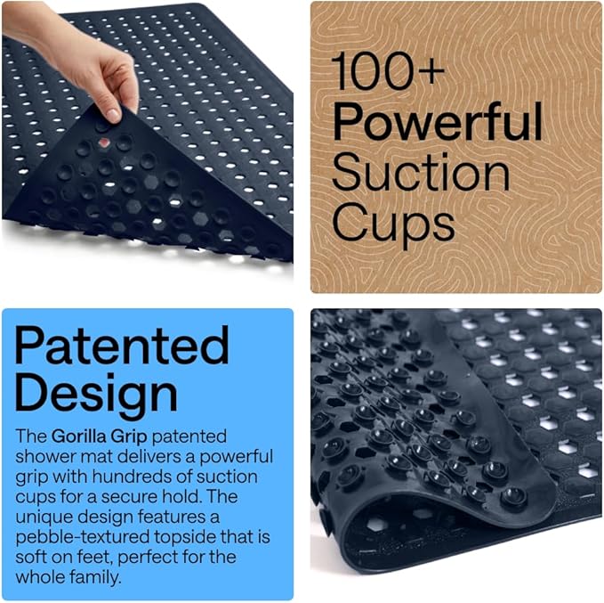 GORILLA GRIP Patented Square Shower Stall Mat, Small Bathtub Floor Mats for Stand Up Showers, Suction Cups and Drainage Holes, Machine Wash, Soft on Feet, Bathroom Accessories 21x21 Inch, Navy Opaque - Bloomnest