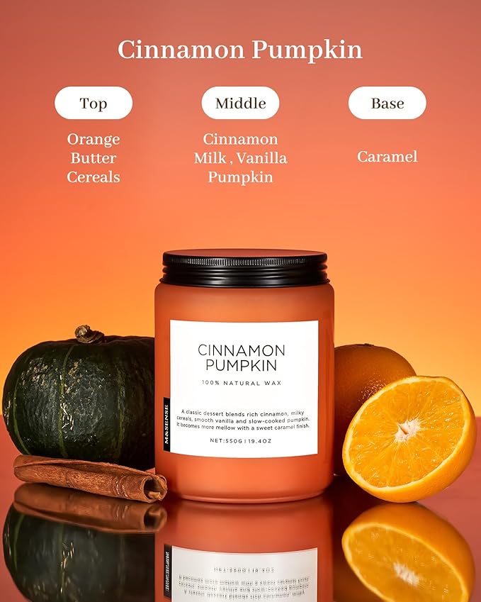 M&SENSE Cinnamon Pumpkin Fall Scented Candles, 19.4oz Soy Natural Candles 110 Hours Long Lasting Slow Burning Autumn Candle Gifts for Thanksgiving - Bloomnest