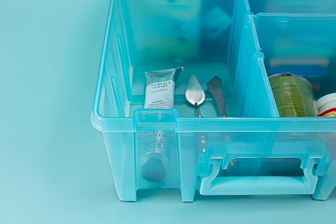 ArtBin 6990AA Super Satchel Double Deep Compartment Box - Art Storage with 8 Removable Compartments, Smart Closure for Craft Supplies (Aqua Mist- Pack of 1) - Bloomnest