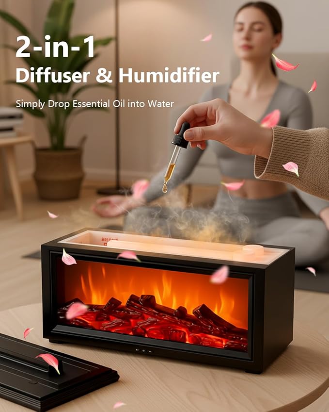 Essential Oil Diffuser, 7-Color Fireplace Fire Flame Aromatherapy Humidifier, 280ml Ultrasonic Aroma Diffuser Valentine's Day Gift with Time Sets and Remote Control for Bedroom Home Yoga Office - Bloomnest