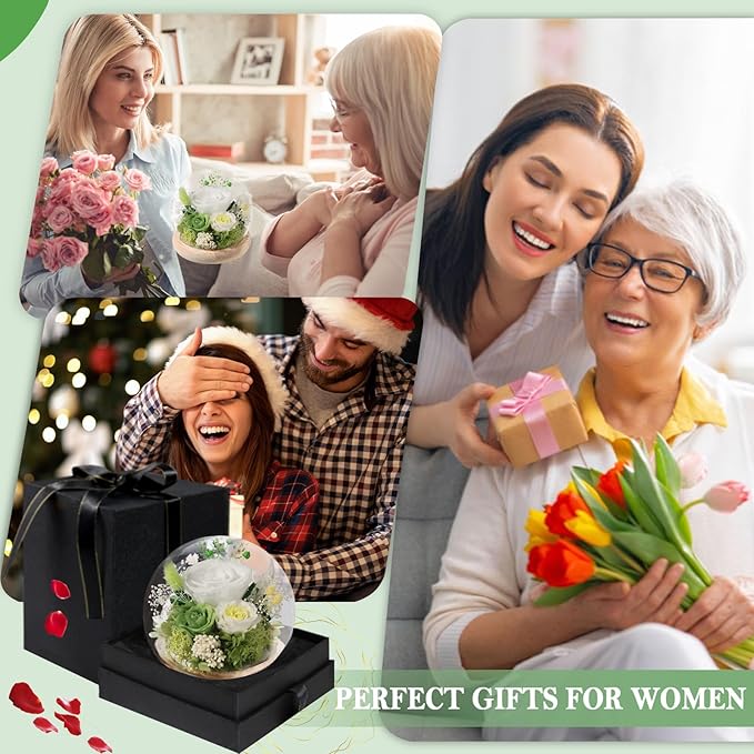 FIACO Preserved Rose Birthday Gift for Women Forever Fresh Flowers for Prime Delivery Gift for Mom Grandma Wife Valentines Mothers Day Christmas Anniversary Eternal Roses in Glass Dome - Bloomnest