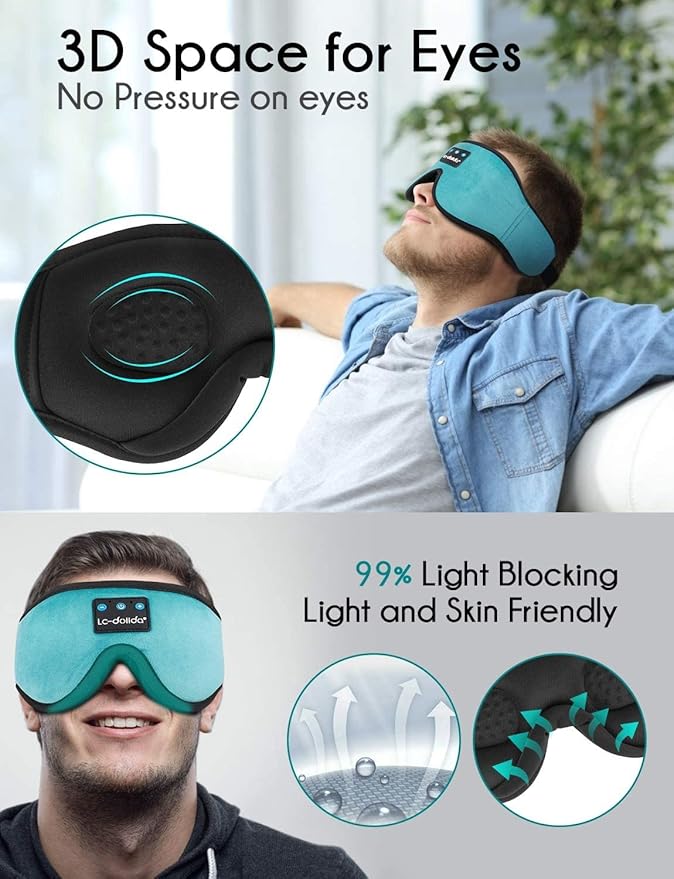 LC-dolida Sleep Headphones, Sleep Mask Bluetooth Wireless Music Eye Mask, Sleeping Headphones for Side Sleepers Sleep Mask with Bluetooth Headphones Ultra-Thin Stereo Speakers Perfect for Sleeping - Bloomnest