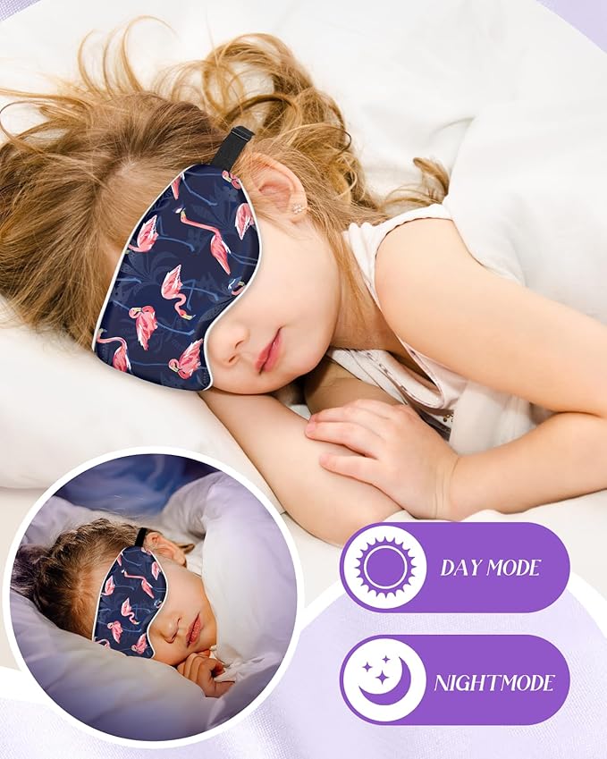 Sleep Mask for Kids - Cute Kawaii Cartoon Silk Sleeping Mask with Adjustable Strap Soft Smooth Light Eye Mask for Sleeping Silk Kids Eye Cover for Boys Girls Teens, BU PK Flamingos - Bloomnest