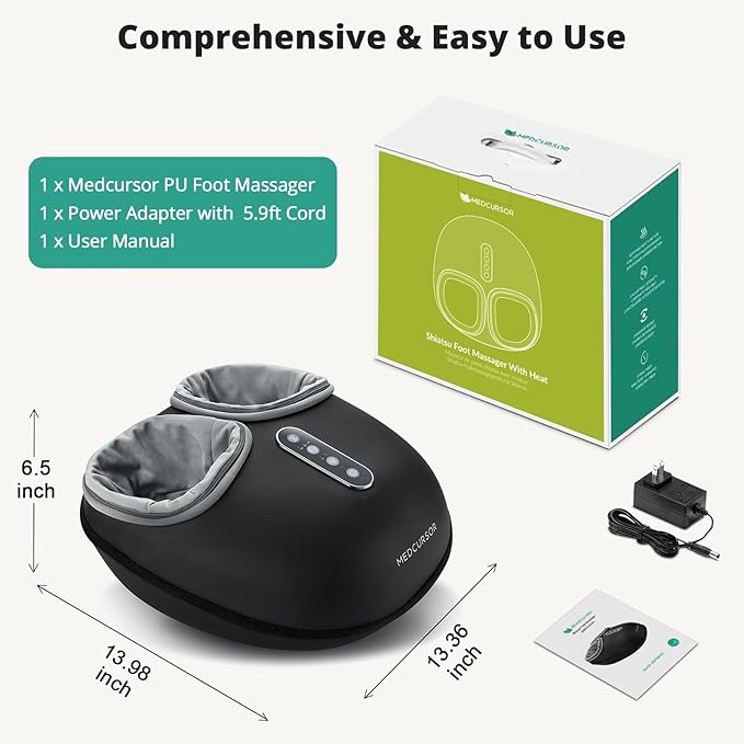 Medcursor Foot Massager Machine with Heat, Feet Massage Delivers Relief for Tired Muscles & Plantar, Deep Kneading Therapy, Multi-Level Settings for Home, Office Use, Size up to 11" - Bloomnest
