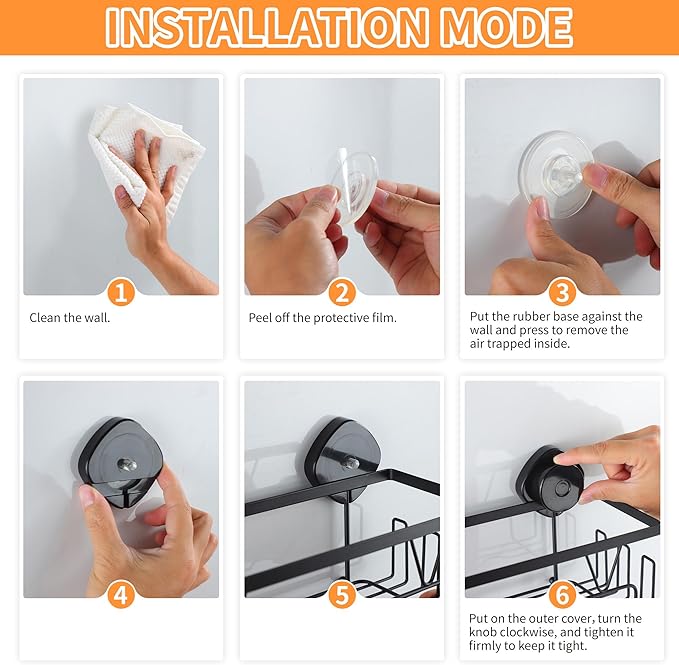 KEGII Shower Caddy Suction Cup, 4 Pack Suction Shower Shelf with Towel Rack No Drilling, Removable Shower Organizer with Hooks & Soap Holder, Space-Saving Bathroom Storage (Black) - Bloomnest