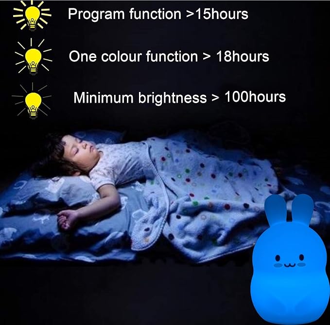 Large Rabbit Night Lights for Kids in Silicone, 9 Colors Baby Bedroom Lighting Children Bedside Table Lamps for Toddlers/Boys/Girls/Adults/Bedroom/Student/Elder/Bathroom/Outdoor - Large - Bloomnest