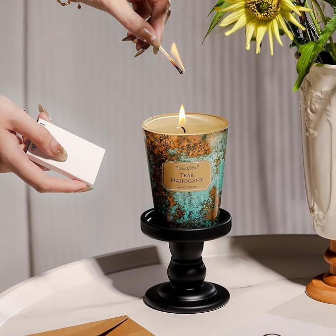 HomeLights Large jar Candle | 1-Wick Long-Lasting Scented Candles, 6.7oz Natural Soy Wax Candle for Home Scented, Industrial Chic Gifts for Women & Men, Teak Mahogany - Bloomnest