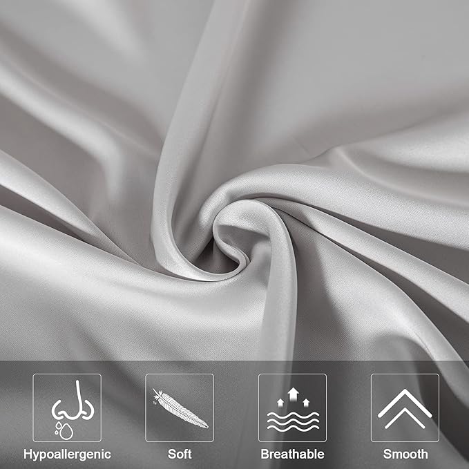 SIYUAN Silk Light Gray Pillowcase, Standard Size, Temperature Regulator, Beauty Anti-Aging, Hidden Zipper - Bloomnest