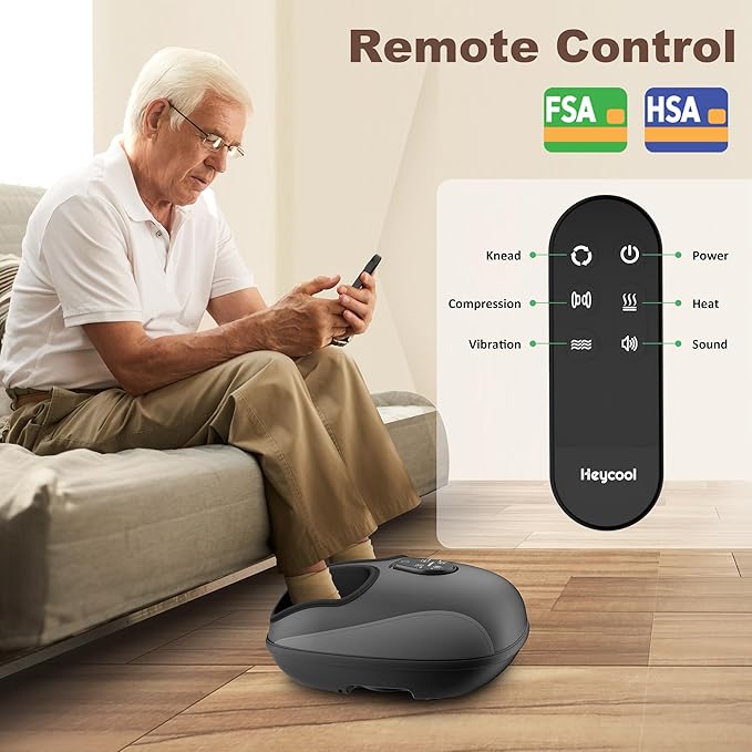 Foot Massager with Heat,Compression,Vibration, FSA Eligible/HSA Eligible Shiatsu Feet Massager for Plantar Fasciitis,Neuropathy, Heated Foot Massage Warmer, Size 13, Gifts, Remote Control - Bloomnest
