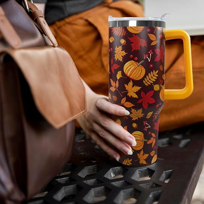Ceovfoi 40 oz Fall Pumpkin Tumbler Insulated Stainless Tumbler, Autumn Travel Coffee Cup Water Bottle, Thanksgiving - Bloomnest