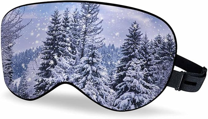 Christmas Winter Landscape Sleep Mask Spruce Pine Trees Covered Snow Mountain Road Men Women Sleep Mask with Adjustable Strap Eye Cover Eye Shade for Travel, Nap,Meditation - Bloomnest