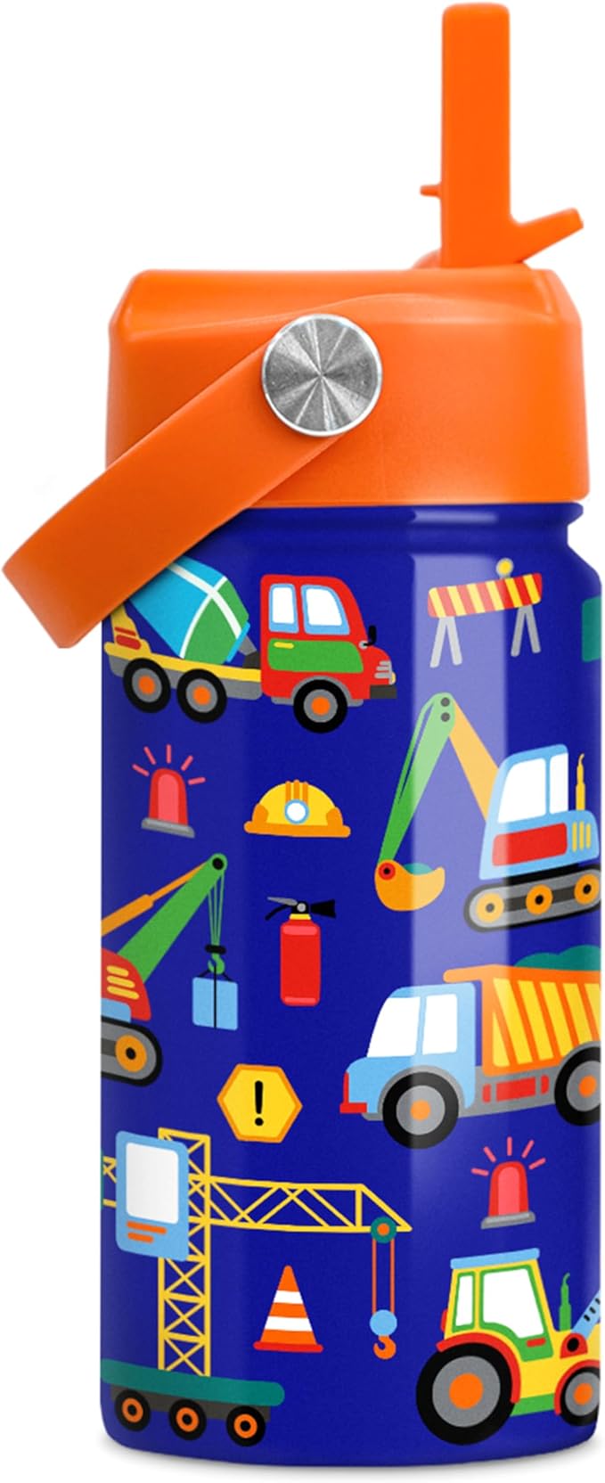 Construction Water Bottle - Kids Water Bottle with Straw Lid - 12 Oz Insulated Stainless Steel Water Bottles for Kid Boys - Travel Cup for School Sports - Bloomnest