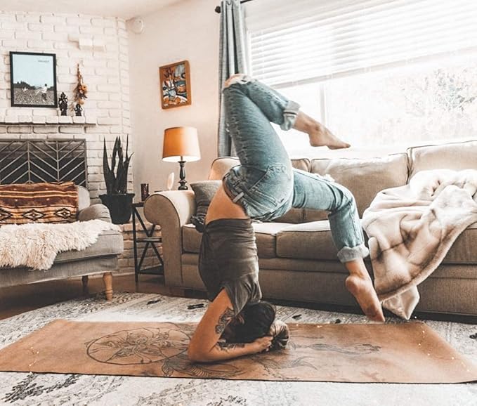 Shakti Warrior Cork Yoga Mat - Artist Designed, Premium Printed Eco-Friendly Non-Slip mat, Great for Regular & Hot Yoga, Pilates, Workouts 72 inch x 24 inch x 3mm Thick - Bloomnest