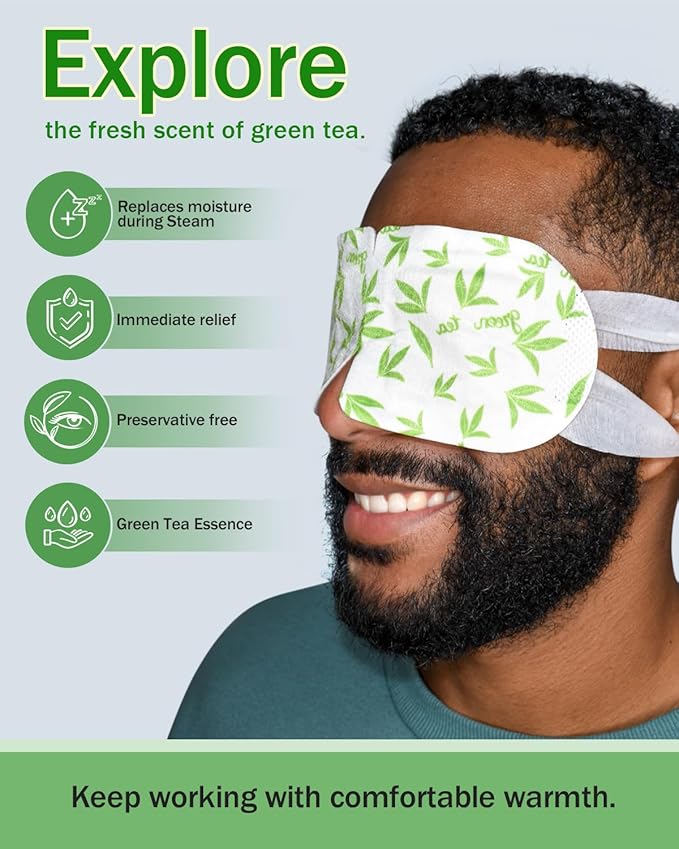 16 Packs Steam Eye Masks for Dry Eyes, Green Tea Warm Eye Mask, Relief Eye Fatigue & Puffy Eyes, Moist Heating Compress for Eyes, Self Heated Eye Mask, Disposable Travel Essentials & Relaxation Sets - Bloomnest