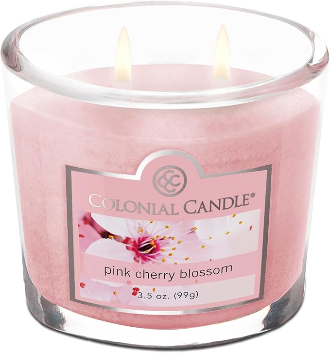 Colonial Candle Pink Cherry Blossom Scented Jar Candle, 2 Wick, 3.5 oz, Mottled Wax Candle - Bloomnest