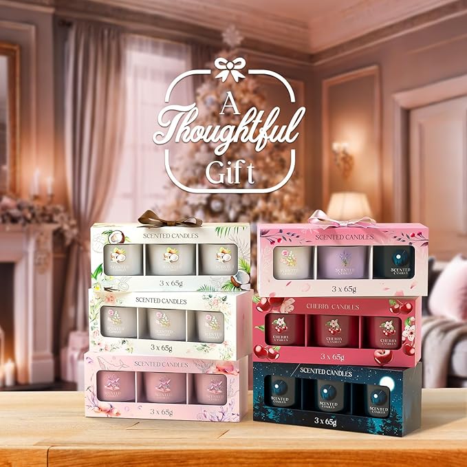 Scented Candles Gifts for Men, Candle Gift Set for Her, 3 Scented Votive Candles, Birthday Gifts for Women/Men (Black+Purple+White, 7 oz) - Bloomnest